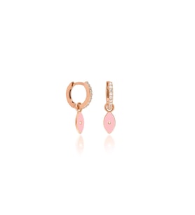 Beyaz Taşlı Pembe Neon Badem Model Mineli Gümüş Küpe-Rose