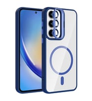 Samsung Galaxy A55 Uyumlu Kılıf Standlı ve Kamera Lens Hediyeli M-Safe Şarj Özellikli Zore Etro Kapak (Lacivert)