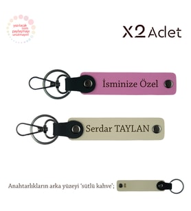 Arkadaşa Anlamlı Sürpriz, İsim & Soyisim Yazılı 2’li Anahtarlık Seti, Pembe-Sütlü Kahve-Sütlü Kahve