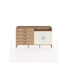 Arges Konsol 2 Raflı 5 Çekmeceli 2 Kapaklı 176x30x99 Çam-Aytaşı/Çam