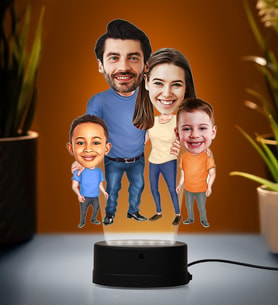 Doğum Günü Hediyesi,Sevgiliye Hediye, Kişiye Özel Fotoğraflı Aile 3 Karikatür 3D Led Lamba (Beyaz)