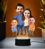 Doğum Günü Hediyesi,Sevgiliye Hediye, Kişiye Özel Fotoğraflı Aile 3 Karikatür 3D Led Lamba (Beyaz)