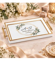BK Gift Kişiye Özel Beyaz&Gold Söz Nişan Tepsisi-7 - 39x23 cm
