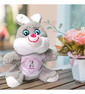 Kişiye Özel İsim ve Harf Baskılı Peluş Tavşan HK2452 (Gri)
