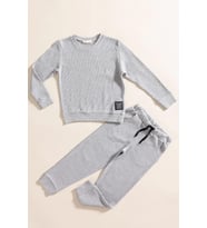 2'li Pamuk Waffle Sweat Jogger Koyu Gri Alt Üst Takım 