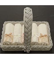 FNT ÖRGÜ SAPLI HAVLULU SEPET 5 ADET KADİFE FİSTOLU 30*50 HAVLU HEDİYELİK ÇEYİZLİK BOHÇALIK