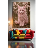 ÇİÇEKTEN KEDİ II Ev Duvar Salon Güzellik Salonu Ofis Dükkan Dekarasyon Kanvas Tablo (Çok Renkli)
