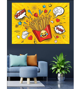 Patates Kızartması Pop Art Çizimi Dekoratif Kanvas - Mdf Ahşap Tablo