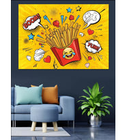 Patates Kızartması Pop Art Çizimi Dekoratif Kanvas - Mdf Ahşap Tablo