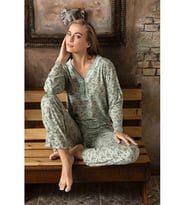 Sude Kadın Bambu V Yaka Uzun Kol İnce Pijama Takımı 4483 - 1 Adet (Yeşil)