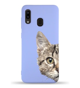Samsung Galaxy A20e Uyumlu Lansman Kılıf Catface Tasarımlı İçi Kadife Kapak-Lila (Şeffaf)