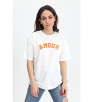 T-shirt Bisiklet Yaka Amour Baskılı - Turuncu