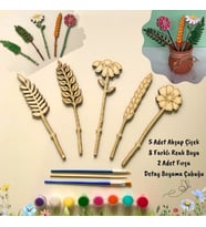 Renkli Çiçekler Ahşap Boyama Hobi Seti Dekoratif Kendin Yap Yapay Çiçek 5'li 18 cm
