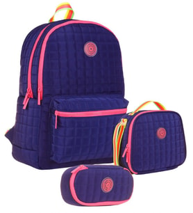 Kaukko Quilted Lacivert Pembe Kapitone Üçlü Okul Çantası Seti - Kız Çocuk