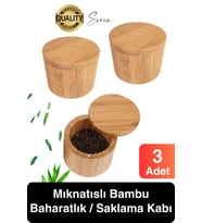 Premium Doğal Bambu Saklama Kabı Ahşap Baharat Kavanozu Kutusu Döner Kapaklı Mutfak Yuvarlak Tuz