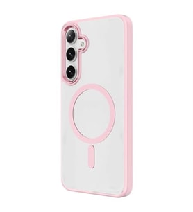 Coverzone Samsung Galaxy S24 ile uyumlu K?l?f Wireless ?arj �zellikli Metal buton Z-Krom MagSafe ile uyumlu ?effaf Transparan Double Color Silikon Kapak Pembe