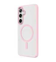 Coverzone Samsung Galaxy S24 ile uyumlu K?l?f Wireless ?arj �zellikli Metal buton Z-Krom MagSafe ile uyumlu ?effaf Transparan Double Color Silikon Kapak Pembe