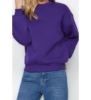 Regular Bisiklet Yaka Düşük Kol Regular Kalın İçi Polarlı Normal Kalıp Basic Örme Sweatshirt