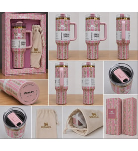 Stanley Quencher H2.0 1.18 L Pembe Çiçek Desenli Pipetli Termos Mug – Özel Kutulu ve Keseli