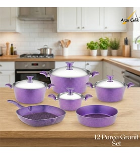 ARZU ÇELİK 12 Parça Granit Set Çelik Kapak - Violet