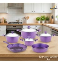 ARZU ÇELİK 12 Parça Granit Set Çelik Kapak - Violet