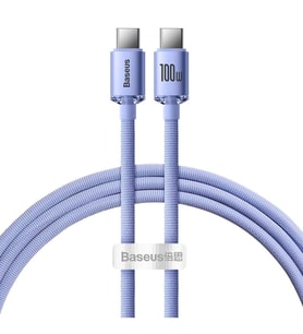 Baseus Crystal Shine Serisi 100W 120cm Type C to Type C Hızlı Şarj Data Kablosu (Mor)