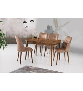 Nisa Oval Mutfak Masa Sandalye Takımı 75x130cm (Ceviz)
