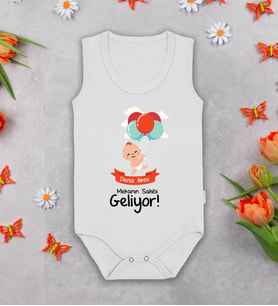 BK Kids Kişiye Özel Mekanın Sahibi Geliyor Beyaz Askılı Sıfır Kol Bebek Body Zıbın, Yeni Doğan Bebek Hediyesi