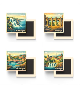 Antalya - Baskılı Buzdolap Magneti Kare - 9x9 cm - 4 Adet