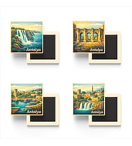Antalya - Baskılı Buzdolap Magneti Kare - 9x9 cm - 4 Adet
