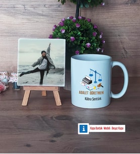 Adalet Öğretmeni Fotoğraflı Dekoratif Taş, Kupa Bardak Beyaz Hediye (Model 1)
