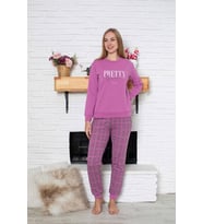Kadın Bisiklet Yaka Bilek Lastik 2 İp Cepli Kışlık Jogger Eşofman Pijama Takımı (Fuşya)