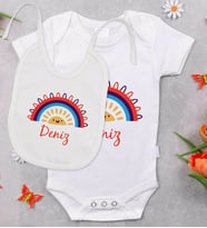 BK Kids Kişiye Özel İsimli Bebek Body Zıbın ve Mama Önlüğü Hediye Seti - Model 1