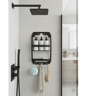 Siyah, 3 Katlı Banyo Duş Rafı - Askılıklı Banyo Organizeri - Delmeden Montaj