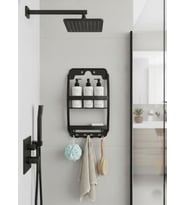 Siyah, 3 Katlı Banyo Duş Rafı - Askılıklı Banyo Organizeri - Delmeden Montaj