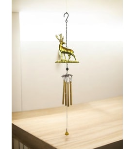 Geyik Tasarımlı Dekoratif Rüzgar Çanı  Metal & Cam  Altın Renk  83 cm (Gold)