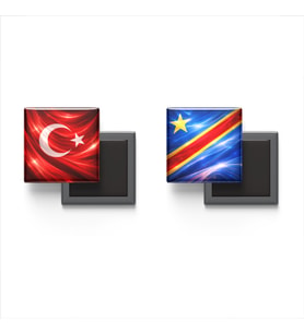 Buzdolap Magnetleri - Kongo Demokratik Cumhuriyeti Bayrağı ve Türk Bayrağı - 2'li Set Magneti