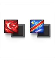 Buzdolap Magnetleri - Kongo Demokratik Cumhuriyeti Bayrağı ve Türk Bayrağı - 2'li Set Magneti