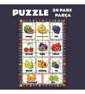 Pazil Bi Kurdî Fêkî Meyve - Kürtçe Puzzle Yapboz (24 Pare/Parça - A5) (Çok Renkli)