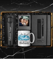 Babalar Gününe Kişiye Özel 400 ML Çelik Termos & Tasarım Kupa & Kişiye Özel Defter & Deri Kılıflı Touch Pen Kalem & Fotoğraf Çerçevesi