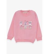 Breeze Kız Çocuk Sweatshirt Sevimli Hayvancıklar Baskılı 1.5-5 Yaş, Pudra