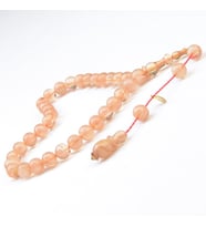Küre Kesim 8X8 mm İmzalı Seri Hareli Ateş Kehribar Sistem Püsküllü Tesbih