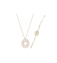 Tasarımlı Doğal İncili Kolye Bileklik İkili Set (Rose)