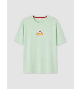 LCW DREAM Yeşil Bisiklet Yaka Baskılı Kadın Pijama Üst