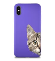 Apple iPhone XS Soft Premier Kapak Catface Tasarımlı Silikon Kılıf - Mor (Şeffaf)