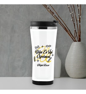 Yılın En İyi Öğretmeni İsme Özel Termos Mug (Beyaz)