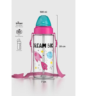 Renga Sonic Air Desenli 500 ml Askılı Pipetli Tritan Çocuk Matara 912058 Pembe