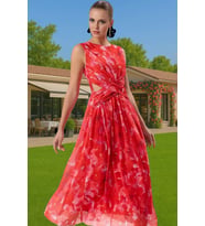 A Kesim Çiçek Desenli Tül Abiye Elbise Belden Açılan Etek Detaylı Şık Görünüm Modern Stil (Çok Renkli)