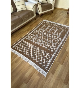Çift Taraflı Yıkanabilir Saçaklı Salon Mutfak Yolluk Kilim KAHVE4 80 x 150