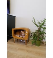 Kedi Evi Ahşap Retro TV Dekoratif Kedi Evi İç Mekan Kediler için (Kahverengi)